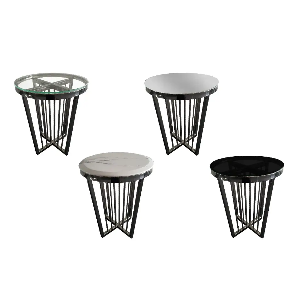 Salina Side Table 45cm Black Base -Mirror Glass - Furniture > Living Room