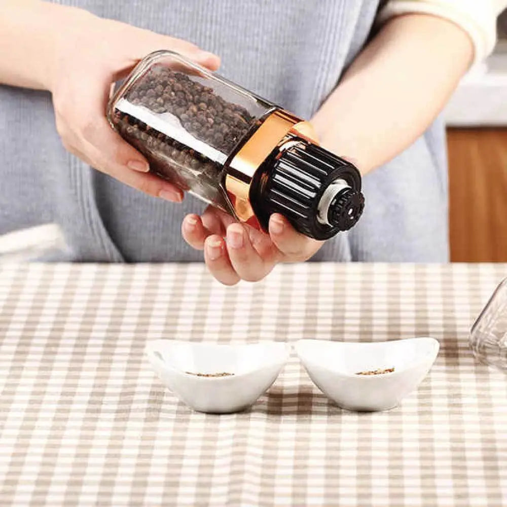 Salt and Pepper Grinder - 180ml Glass Design + Rose Gold Bottle Manual Hand Mill - Home & Garden > Kitchenware