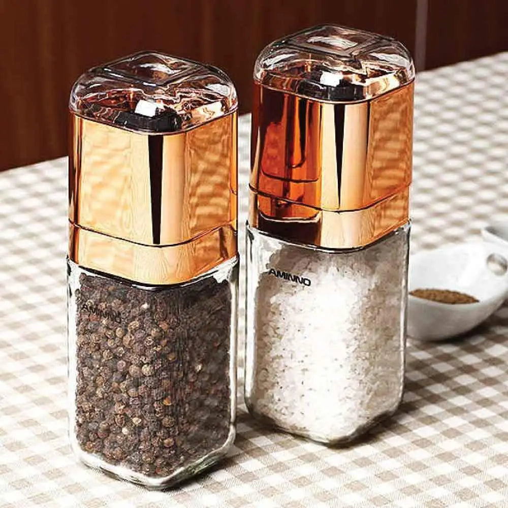 Salt and Pepper Grinder - 180ml Glass Design + Rose Gold Bottle Manual Hand Mill - Home & Garden > Kitchenware