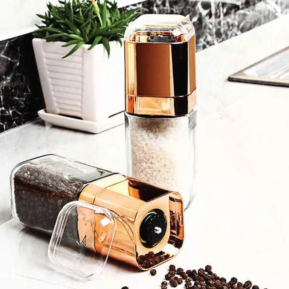 Salt and Pepper Grinder - 180ml Glass Design + Rose Gold Bottle Manual Hand Mill - Home & Garden > Kitchenware