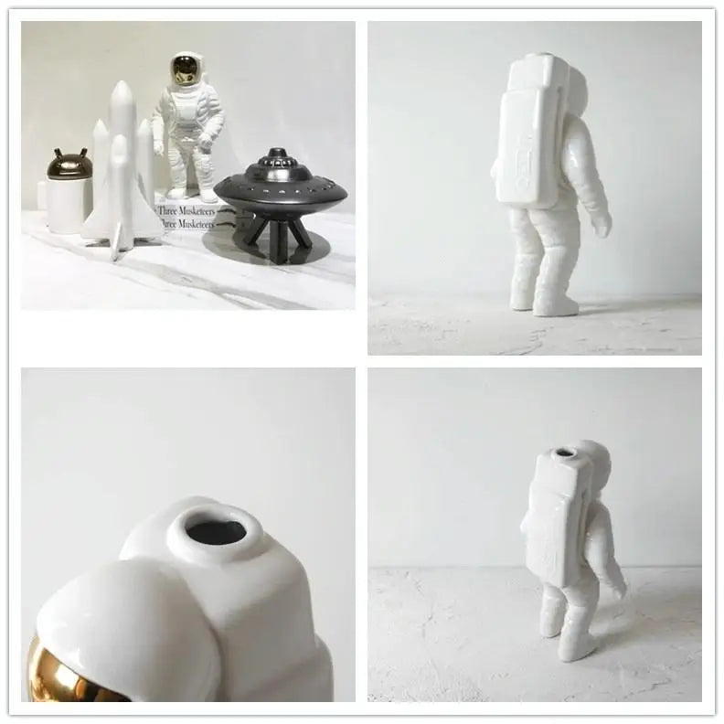 Salute Astronaut Ceramic Vase - Tabletop Decor with Dried Flowers - White - Home & Garden > Decor > Vases & Table Decor