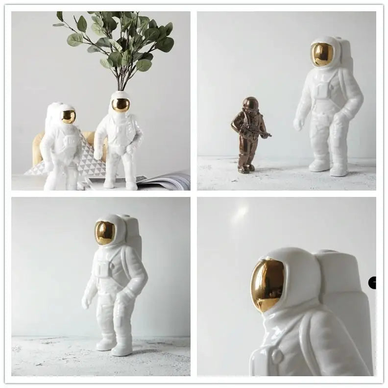 Salute Astronaut Ceramic Vase - Tabletop Decor with Dried Flowers - White - Home & Garden > Decor > Vases & Table Decor