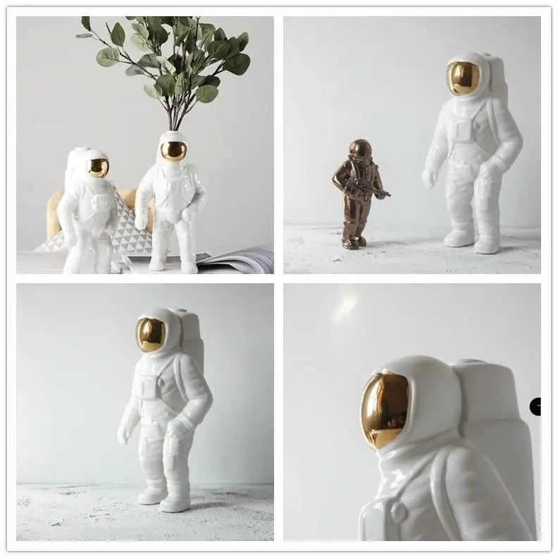 Salute Astronaut Ceramic Vase - Tabletop Decor with Dried Flowers - White - Home & Garden > Decor > Vases & Table Decor