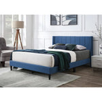 Samson Double Bed Winged Headboard Fabric Upholstered - Blue - Furniture > Bedroom