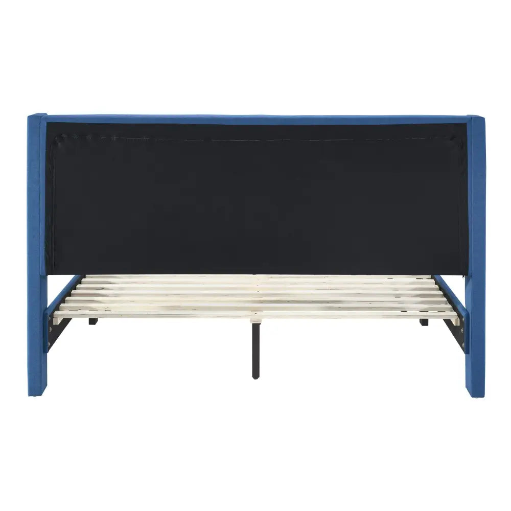 Samson Double Bed Winged Headboard Fabric Upholstered - Blue - Furniture > Bedroom