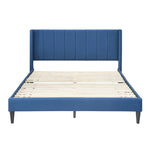 Samson Double Bed Winged Headboard Fabric Upholstered - Blue - Furniture > Bedroom