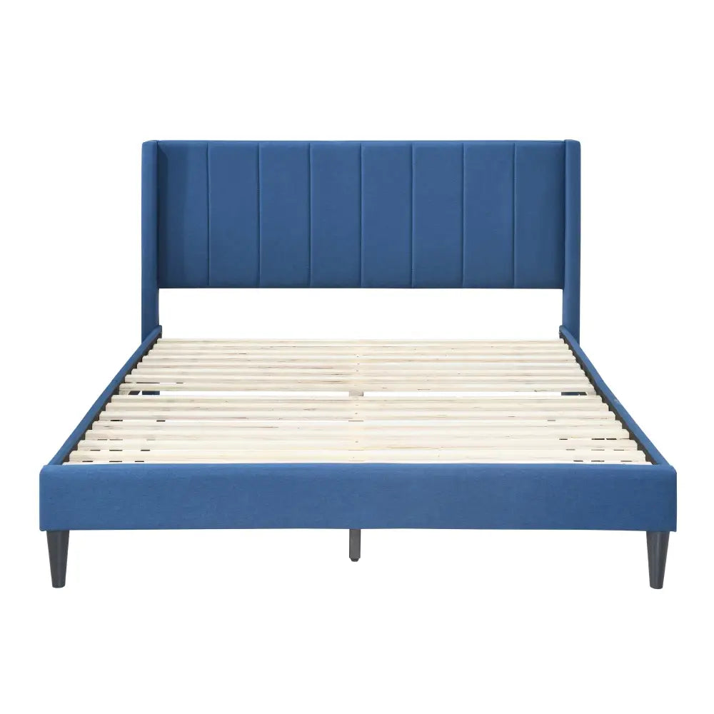 Samson Double Bed Winged Headboard Fabric Upholstered - Blue - Furniture > Bedroom
