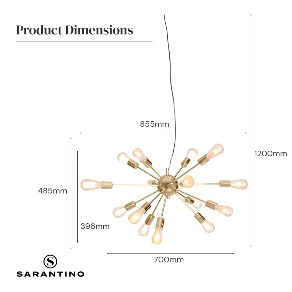 Sarantino 15-Light Sputnik Chandelier in Brass Finish - Home & Garden > Lighting