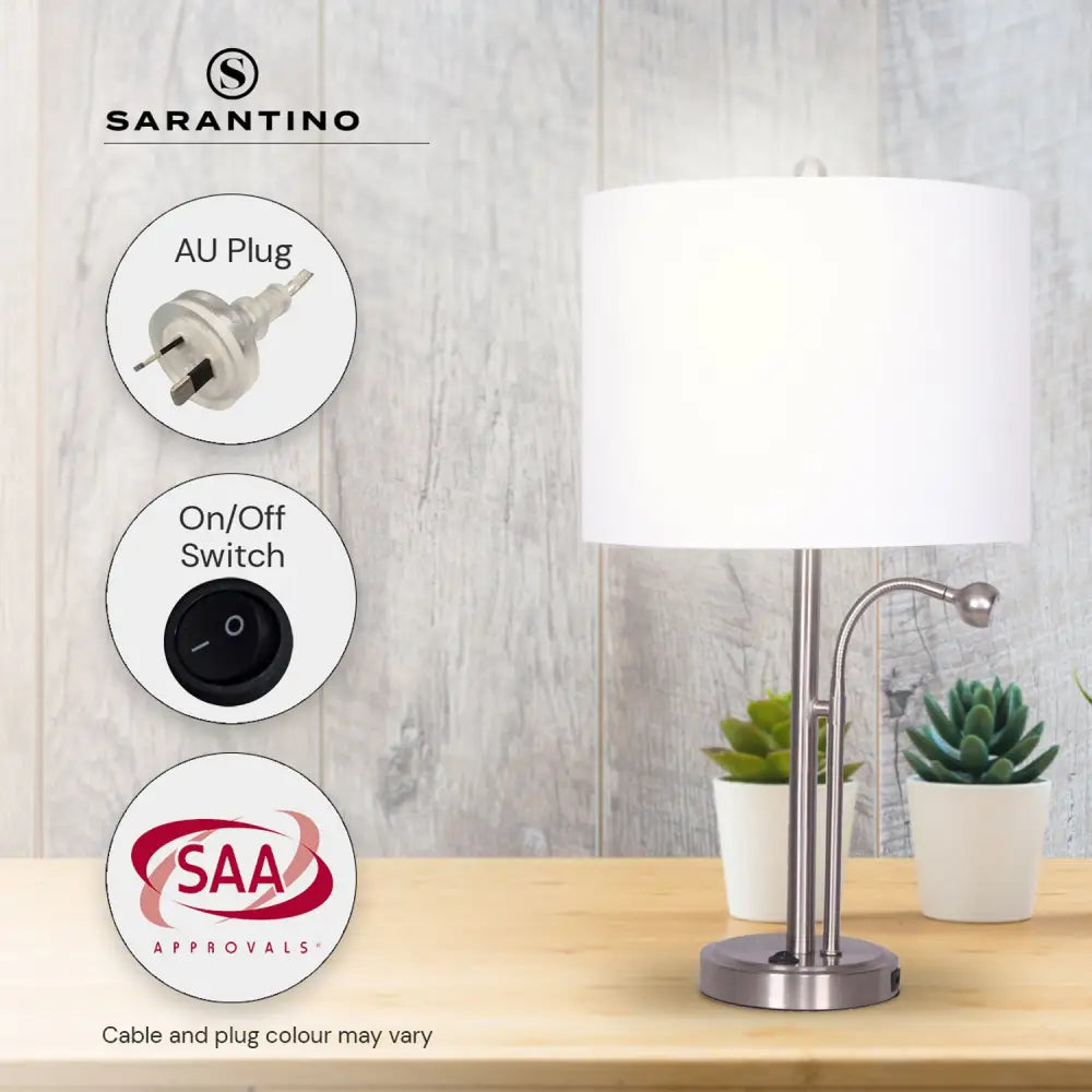 Sarantino 2-in-1 Table Lamp with LED Reading Light - Home & Garden > Lighting