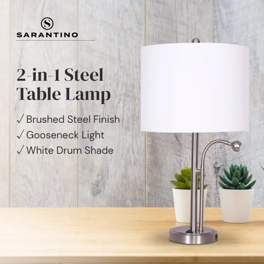Sarantino 2-in-1 Table Lamp with LED Reading Light - Home & Garden > Lighting