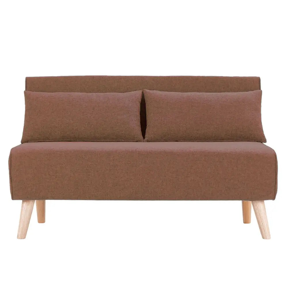 Sarantino 2-Seater Adjustable Sofa Bed Lounge Faux Linen - Brown - Furniture > Sofas