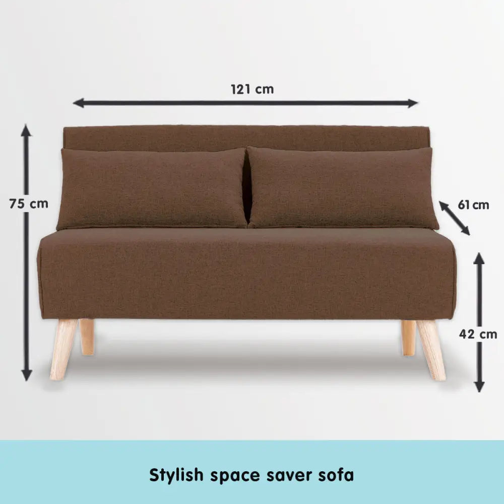 Sarantino 2-Seater Adjustable Sofa Bed Lounge Faux Linen - Brown - Furniture > Sofas