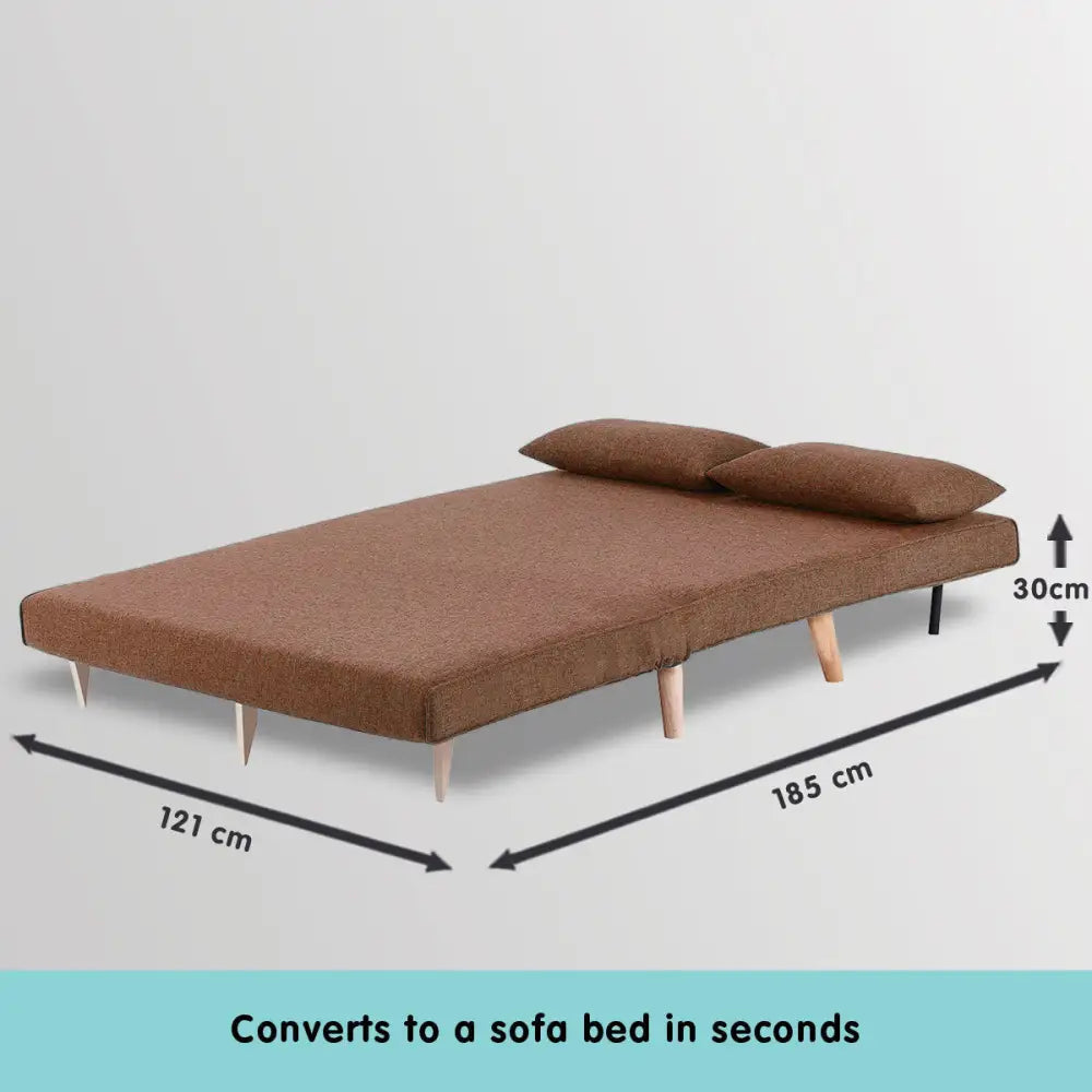 Sarantino 2-Seater Adjustable Sofa Bed Lounge Faux Linen - Brown - Furniture > Sofas