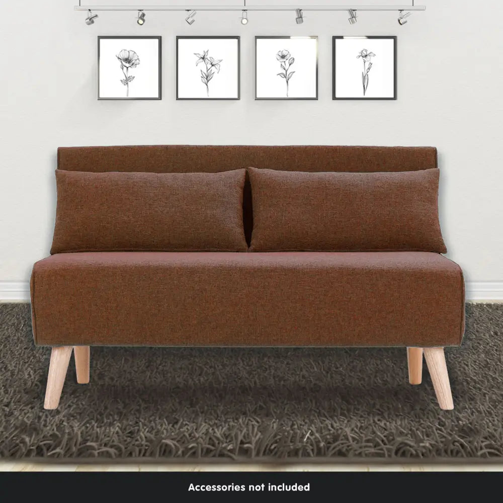 Sarantino 2-Seater Adjustable Sofa Bed Lounge Faux Linen - Brown - Furniture > Sofas