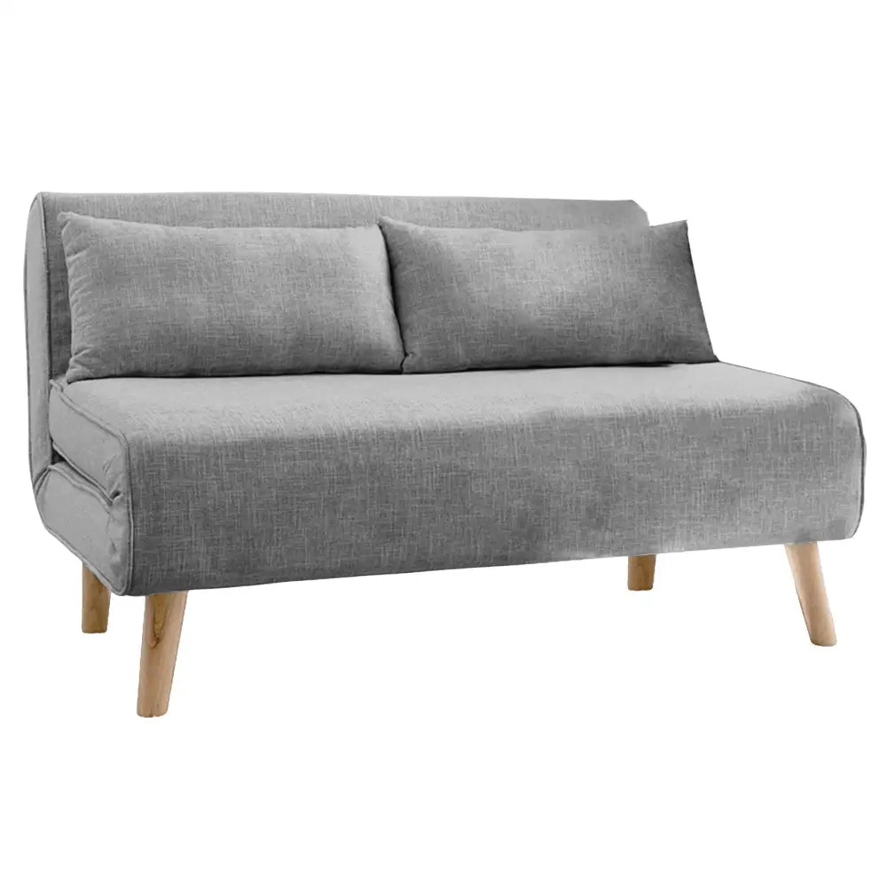 Sarantino 2-Seater Adjustable Sofa Bed Lounge Faux Linen - Grey - Furniture > Sofas