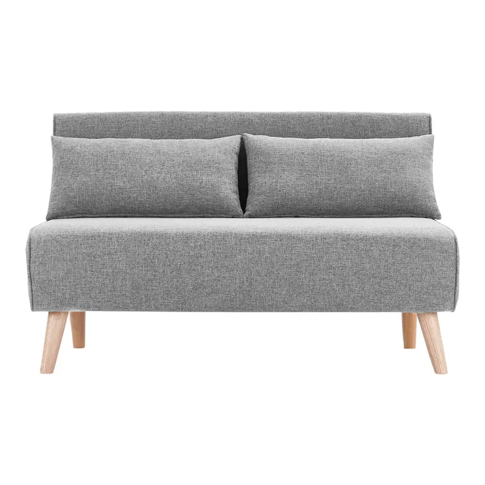 Sarantino 2-Seater Adjustable Sofa Bed Lounge Faux Linen - Grey - Furniture > Sofas