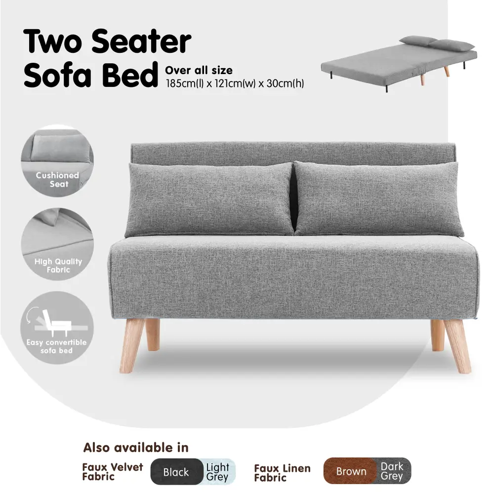 Sarantino 2-Seater Adjustable Sofa Bed Lounge Faux Linen - Grey - Furniture > Sofas