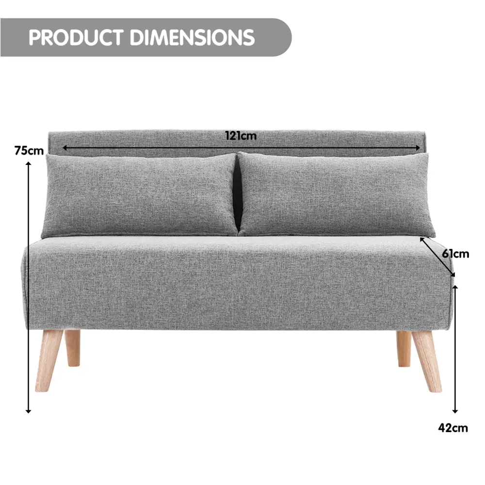 Sarantino 2-Seater Adjustable Sofa Bed Lounge Faux Linen - Grey - Furniture > Sofas