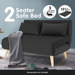 Sarantino 2-Seater Adjustable Sofa Bed Lounge Faux Velvet - Black - Furniture > Sofas