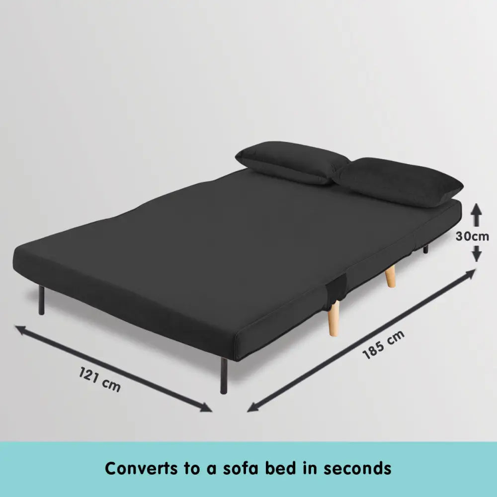 Sarantino 2-Seater Adjustable Sofa Bed Lounge Faux Velvet - Black - Furniture > Sofas