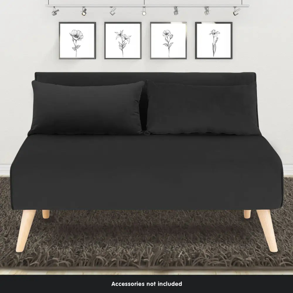 Sarantino 2-Seater Adjustable Sofa Bed Lounge Faux Velvet - Black - Furniture > Sofas