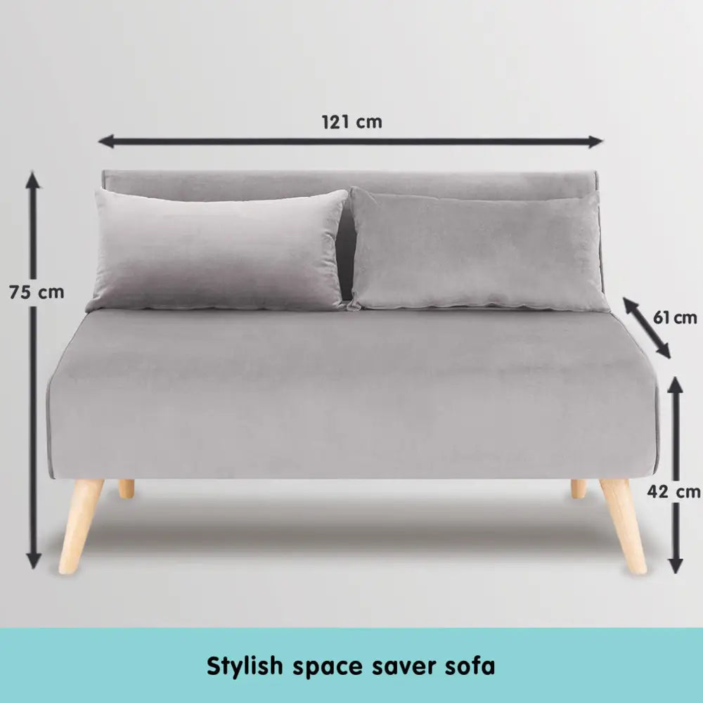 Sarantino 2-Seater Adjustable Sofa Bed Lounge Faux Velvet - Light Grey - Furniture > Sofas