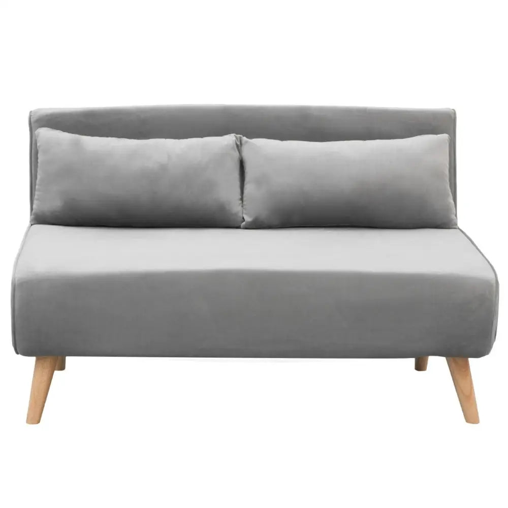 Sarantino 2-Seater Adjustable Sofa Bed Lounge Faux Velvet - Light Grey - Furniture > Sofas