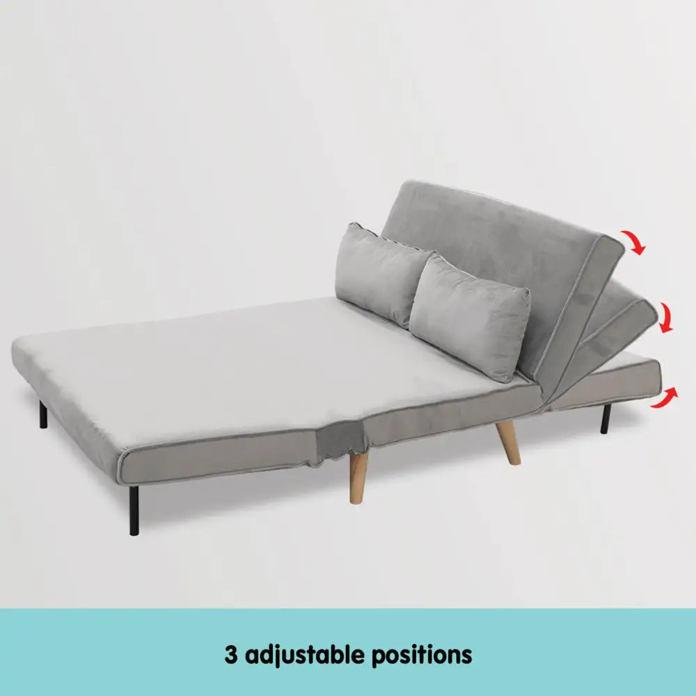 Sarantino 2-Seater Adjustable Sofa Bed Lounge Faux Velvet - Light Grey - Furniture > Sofas