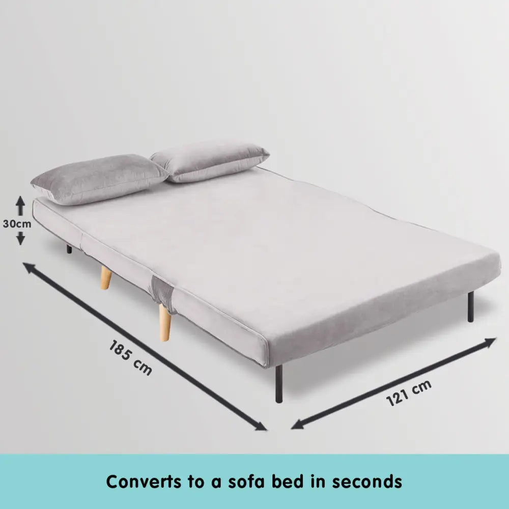 Sarantino 2-Seater Adjustable Sofa Bed Lounge Faux Velvet - Light Grey - Furniture > Sofas