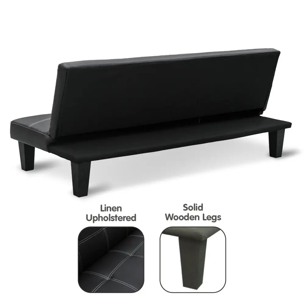 Sarantino 2 Seater Modular Faux Leather Fabric Sofa Bed Couch - Black - Furniture > Sofas