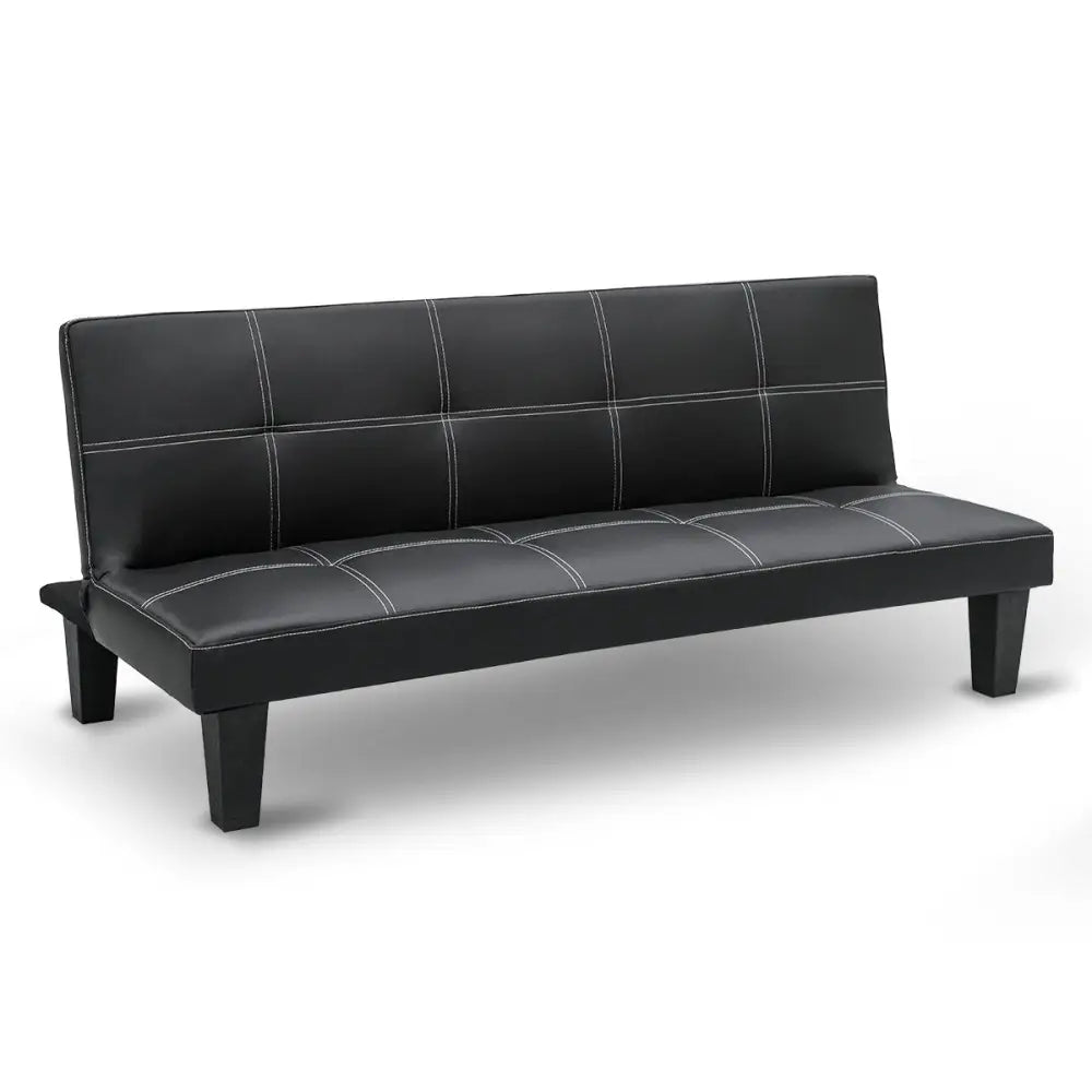 Sarantino 2 Seater Modular Faux Leather Fabric Sofa Bed Couch - Black - Furniture > Sofas