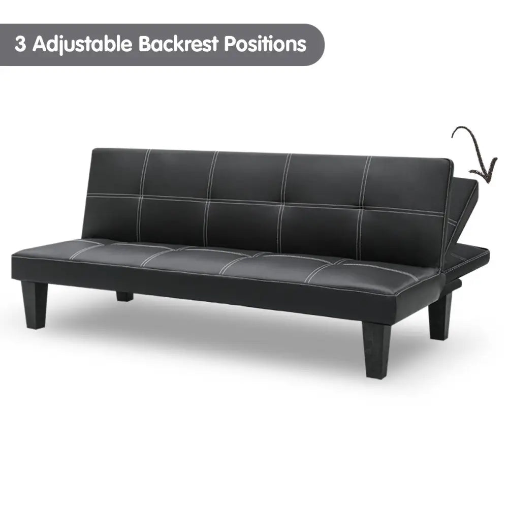 Sarantino 2 Seater Modular Faux Leather Fabric Sofa Bed Couch - Black - Furniture > Sofas