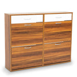 Sarantino 24 Pairs Shoe Cabinet Rack Storage Cupboard Organiser Shelf Walnut Drawers Chest - Furniture > Living Room