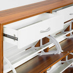 Sarantino 24 Pairs Shoe Cabinet Rack Storage Cupboard Organiser Shelf Walnut Drawers Chest - Furniture > Living Room