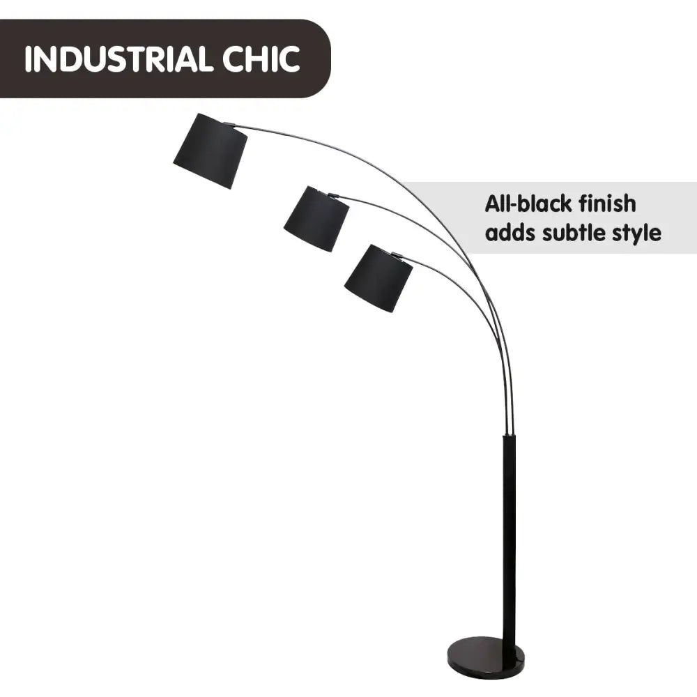 Sarantino 3-Light Arc Floor Lamp Adjustable Black 3 Shades - Home & Garden > Lighting