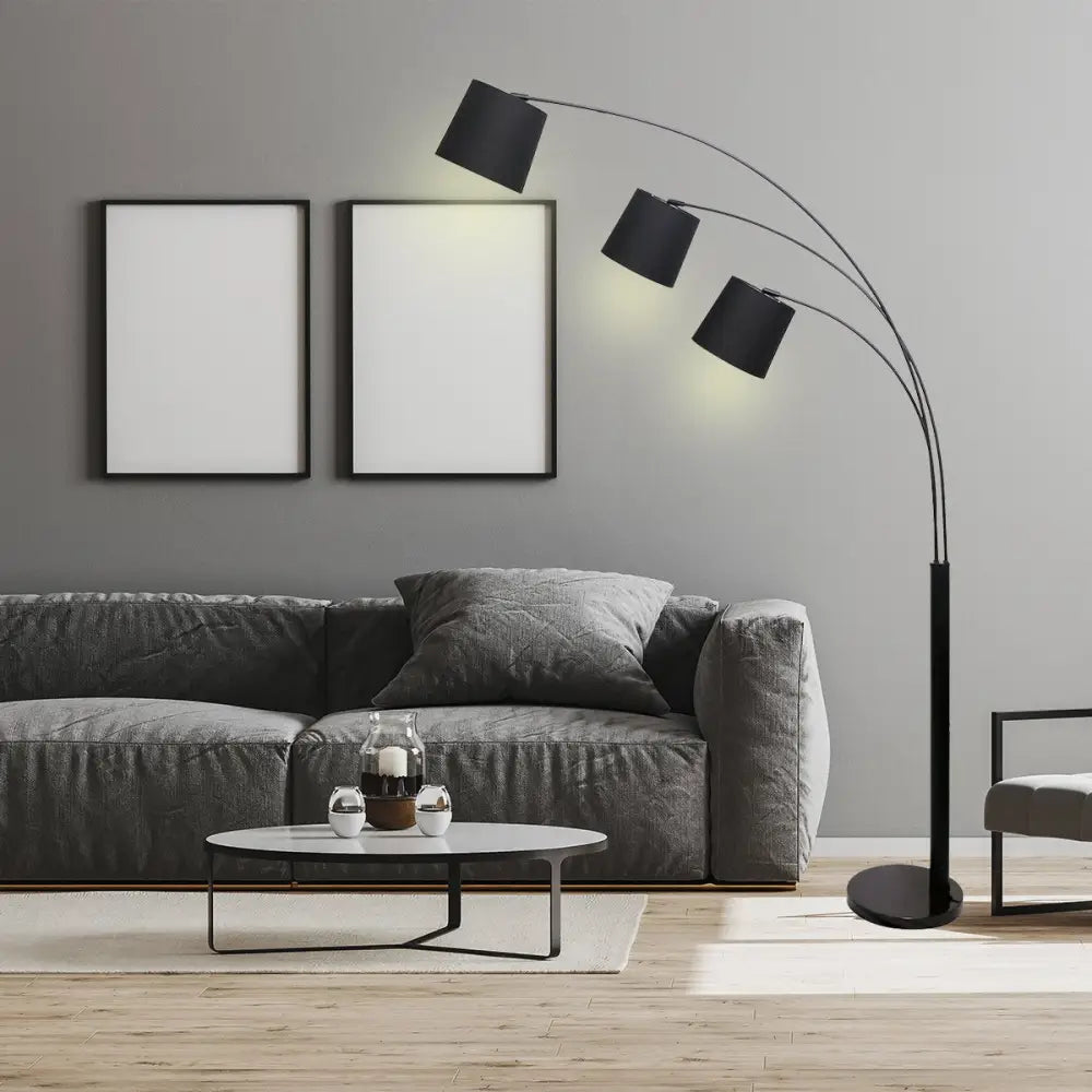 Sarantino 3-Light Arc Floor Lamp Adjustable Black 3 Shades - Home & Garden > Lighting