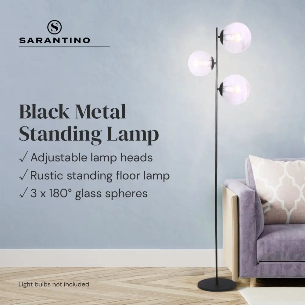 Sarantino 3-Light Black Metal Floor Lamp - Home & Garden > Lighting