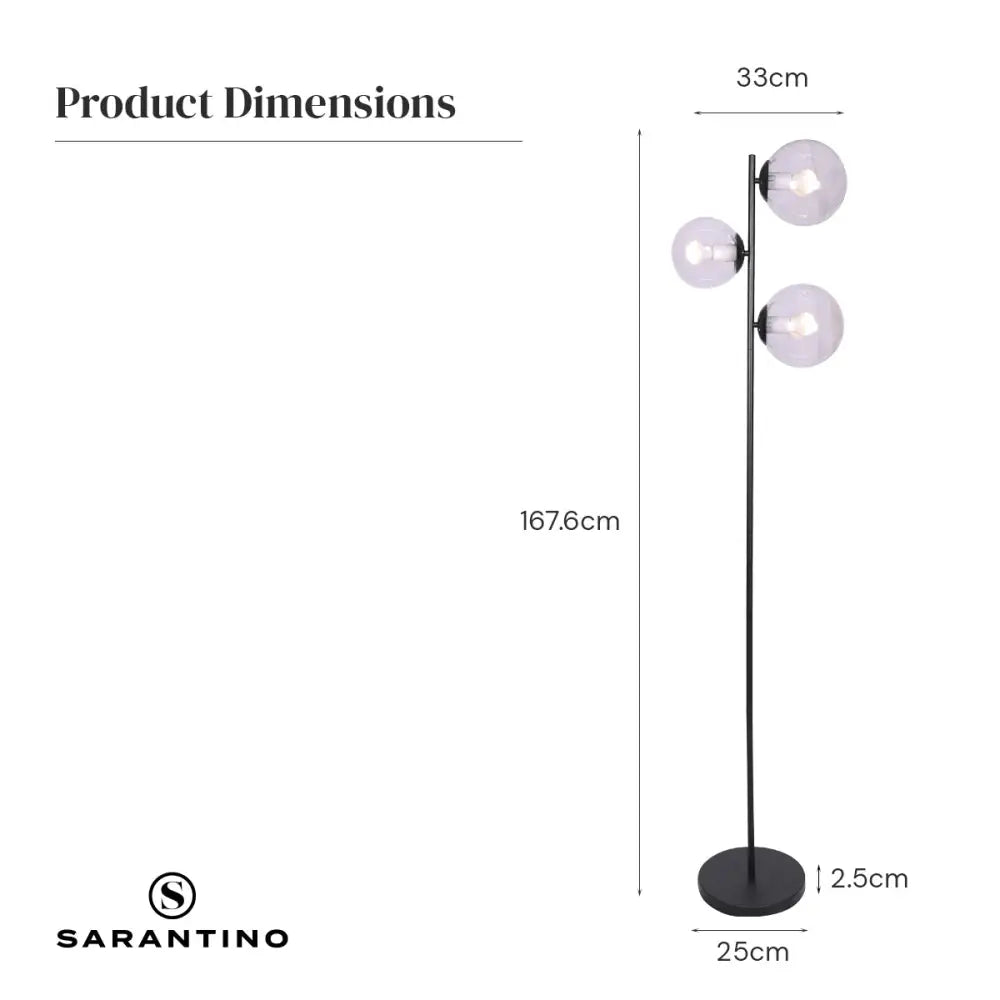 Sarantino 3-Light Black Metal Floor Lamp - Home & Garden > Lighting