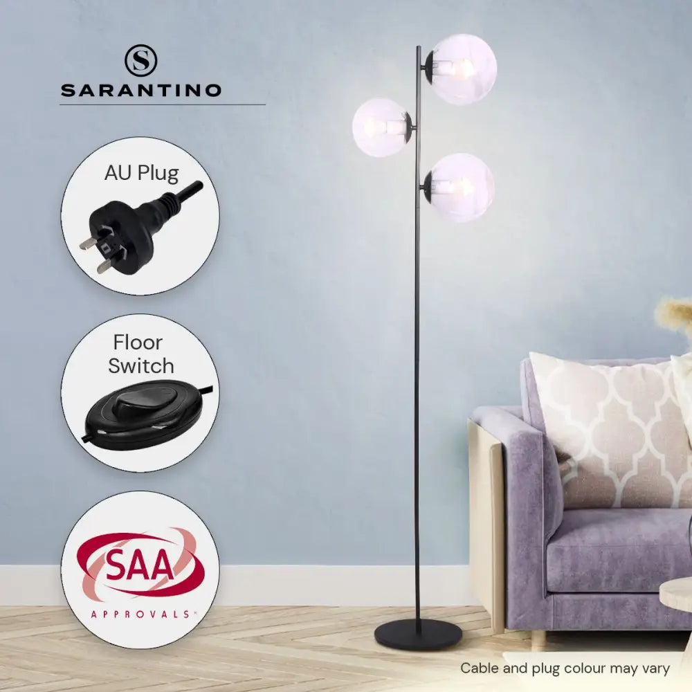 Sarantino 3-Light Black Metal Floor Lamp - Home & Garden > Lighting