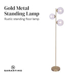 Sarantino 3-Light Gold Metal Floor Lamp with Glass Shades - Home & Garden > Lighting