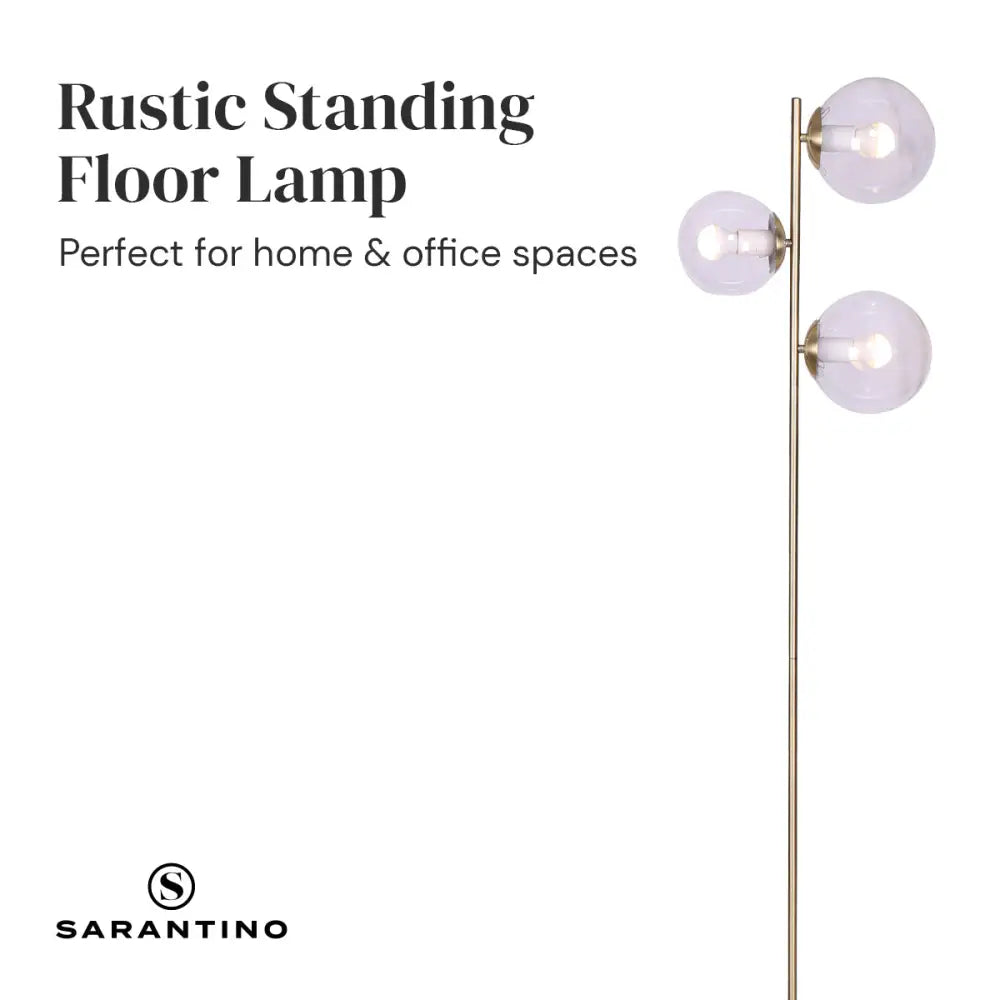 Sarantino 3-Light Gold Metal Floor Lamp with Glass Shades - Home & Garden > Lighting