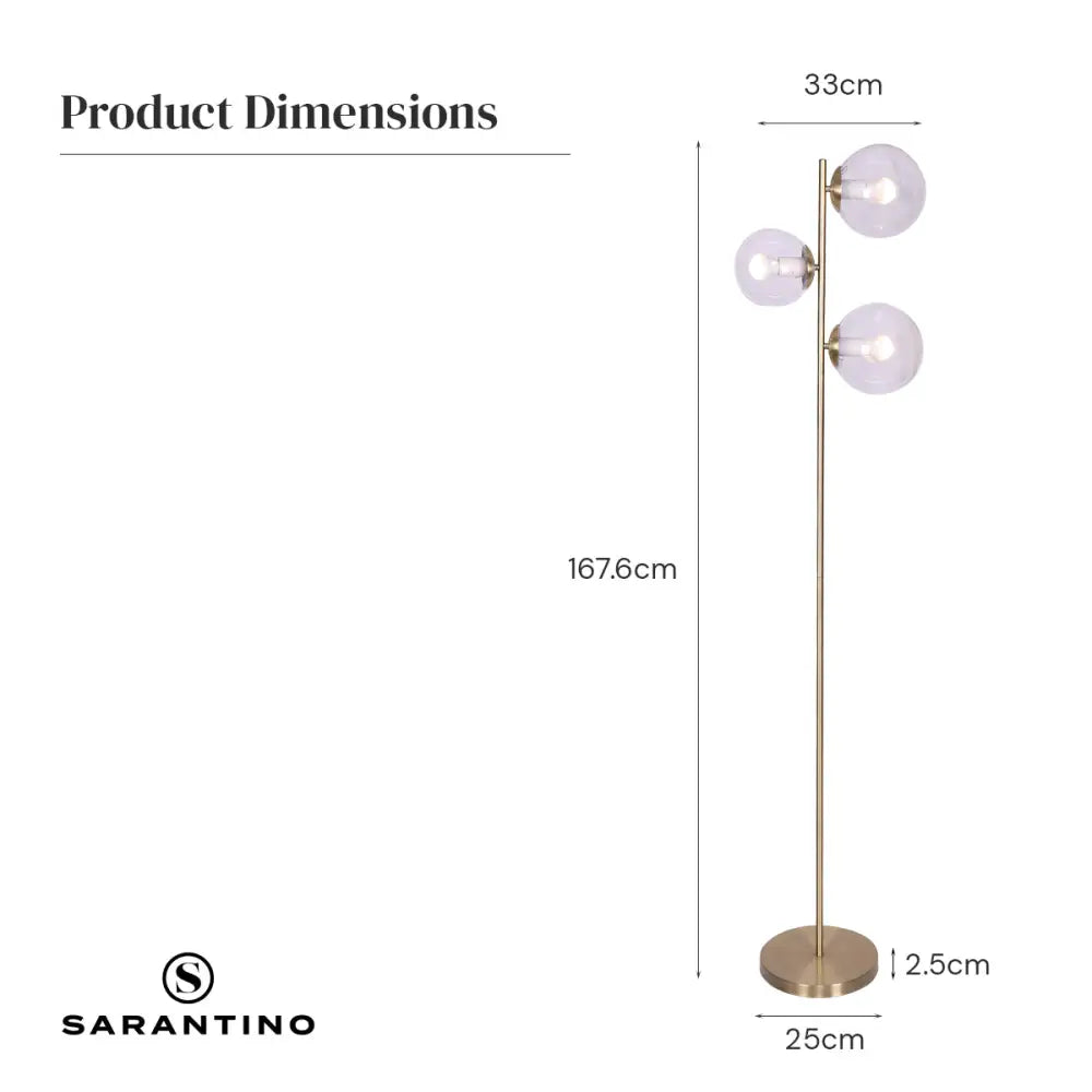 Sarantino 3-Light Gold Metal Floor Lamp with Glass Shades - Home & Garden > Lighting