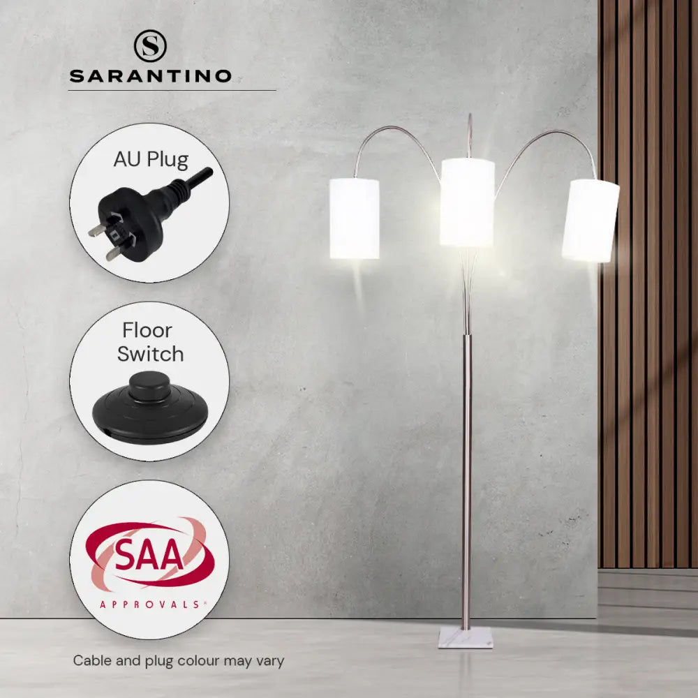 Sarantino 3-Light Metal Arc Floor Lamp - Nickel & Marble Finish - Home & Garden > Lighting