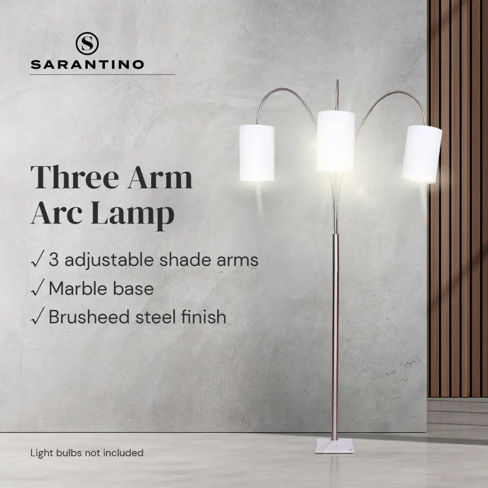 Sarantino 3-Light Metal Arc Floor Lamp - Nickel & Marble Finish - Home & Garden > Lighting