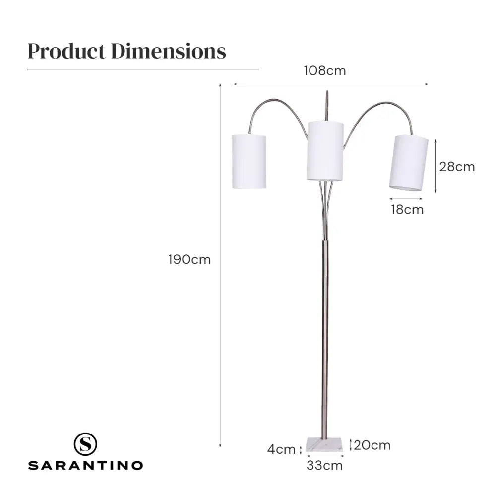 Sarantino 3-Light Metal Arc Floor Lamp - Nickel & Marble Finish - Home & Garden > Lighting