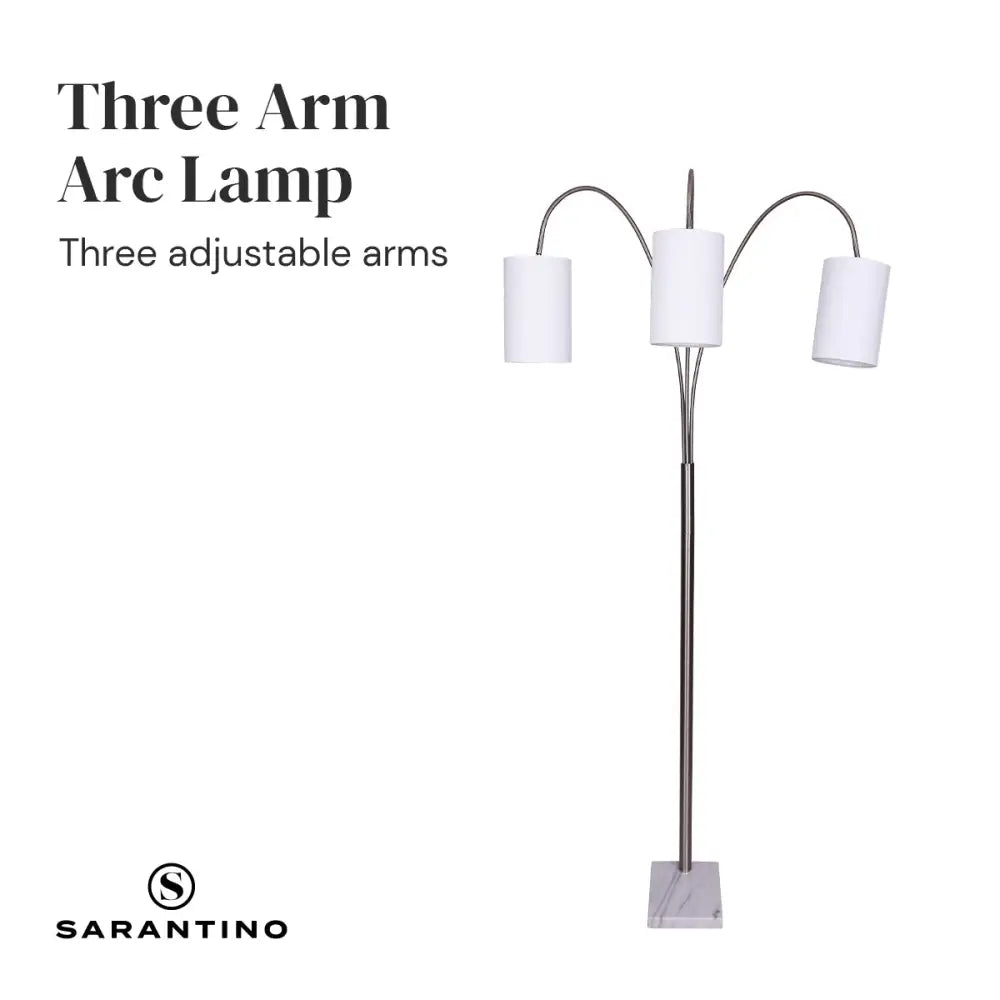 Sarantino 3-Light Metal Arc Floor Lamp - Nickel & Marble Finish - Home & Garden > Lighting