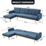 Sarantino 3-Seater Corner Sofa Bed with Chaise Lounge - Blue - Furniture > Sofas