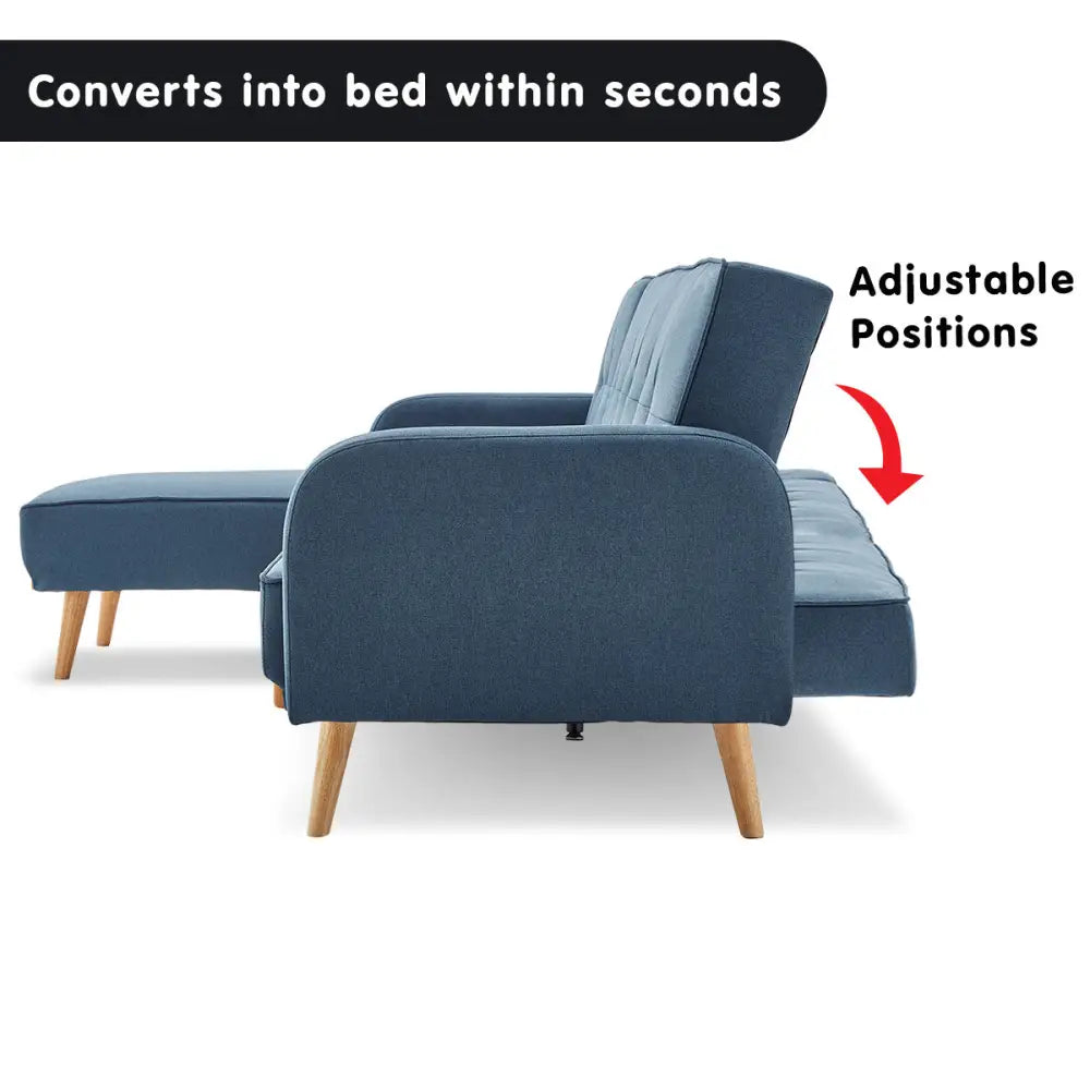 Sarantino 3-Seater Corner Sofa Bed with Chaise Lounge - Blue - Furniture > Sofas