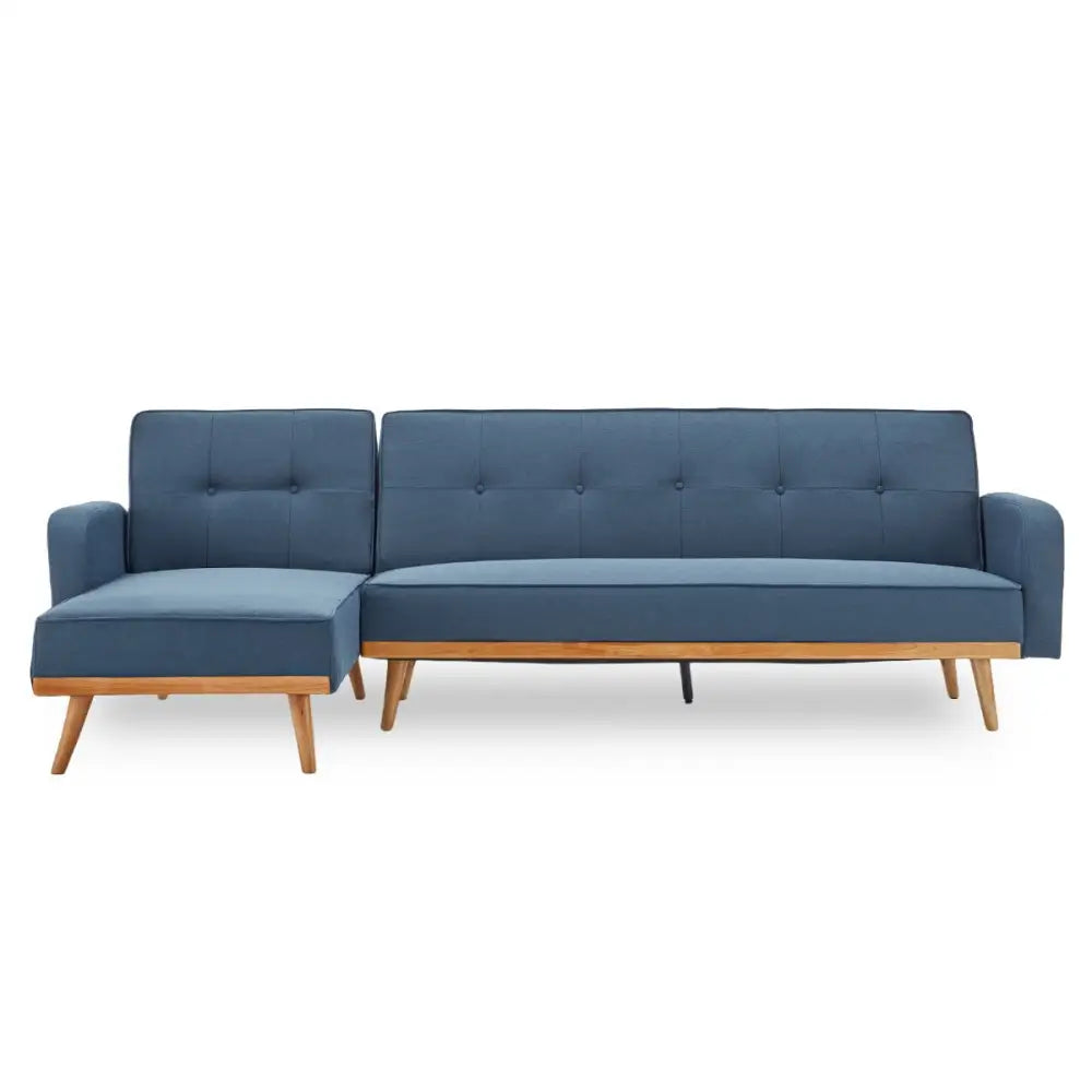 Sarantino 3-Seater Corner Sofa Bed with Chaise Lounge - Blue - Furniture > Sofas