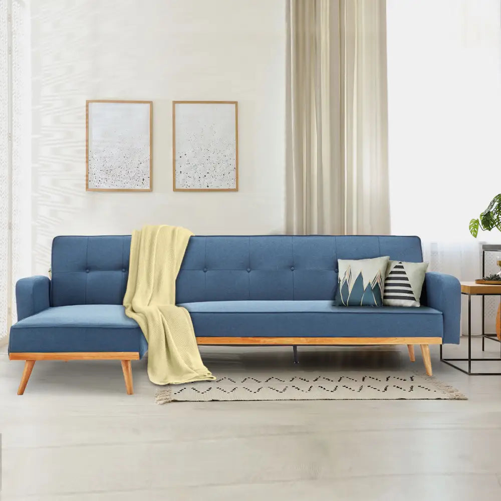 Sarantino 3-Seater Corner Sofa Bed with Chaise Lounge - Blue - Furniture > Sofas